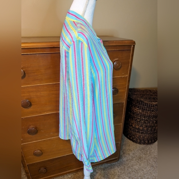 Evan Picone Retro NEON Stripe Oversized Button Down Blouse Size 12 - Picture 7 of 13